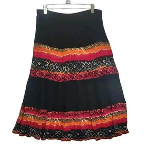 Essay by Sharon Anthony maxi skirt black multicolor sz 16 vintage